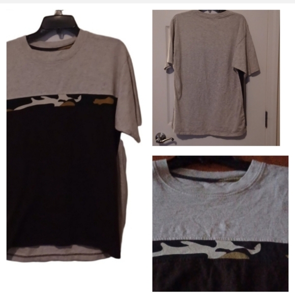 💙🌺Gray and Black With  Camouflage decor  T-Shirt - Picture 1 of 7